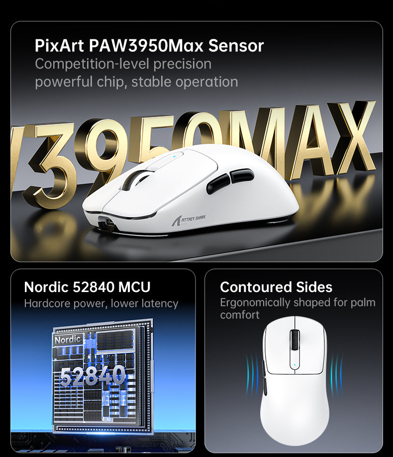 Ratón inalámbrico para juegos ATTACK SHARK V5 de 8 KHz PAW3950MAX con cable C06 Ultra