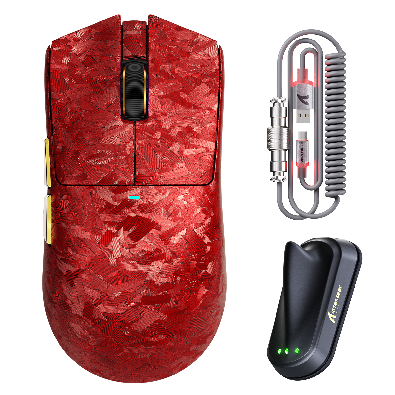 Ratón para juegos inalámbrico ATTACK SHARK X11 ULTRA de fibra de carbono con cable LED Ultra C06