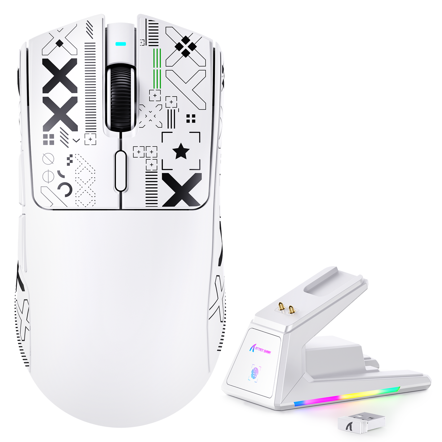 ATTACK SHARK X1 Ratón para Juegos Tri-modo con Touchpad Base de Carga RGB Sensor PAW3395PRO