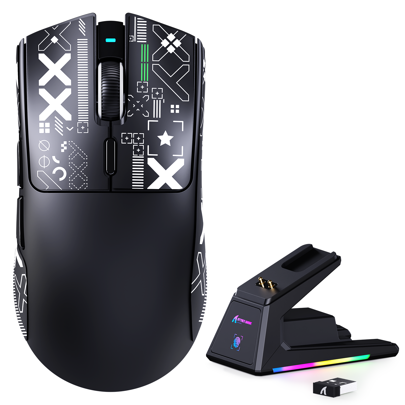 ATTACK SHARK X1 Ratón para Juegos Tri-modo con Touchpad Base de Carga RGB Sensor PAW3395PRO