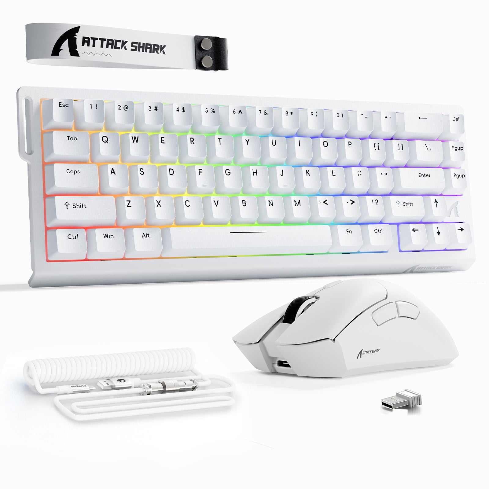 Paquete de teclado ATTACK SHARK X68HE Rapid Trigger + ratón inalámbrico para juegos R1 + cable en espiral C01