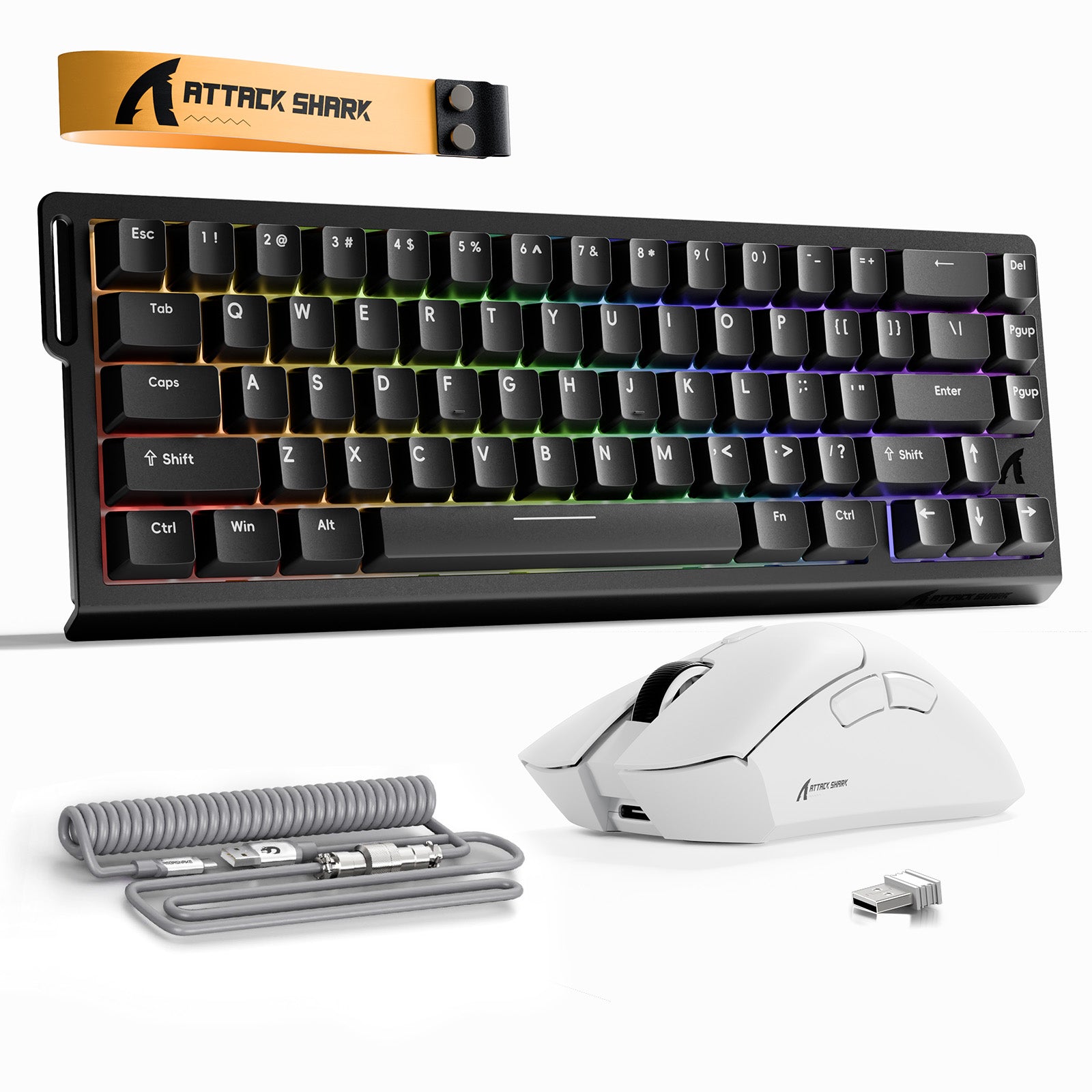 Paquete de teclado ATTACK SHARK X68HE Rapid Trigger + ratón inalámbrico para juegos R1 + cable en espiral C01