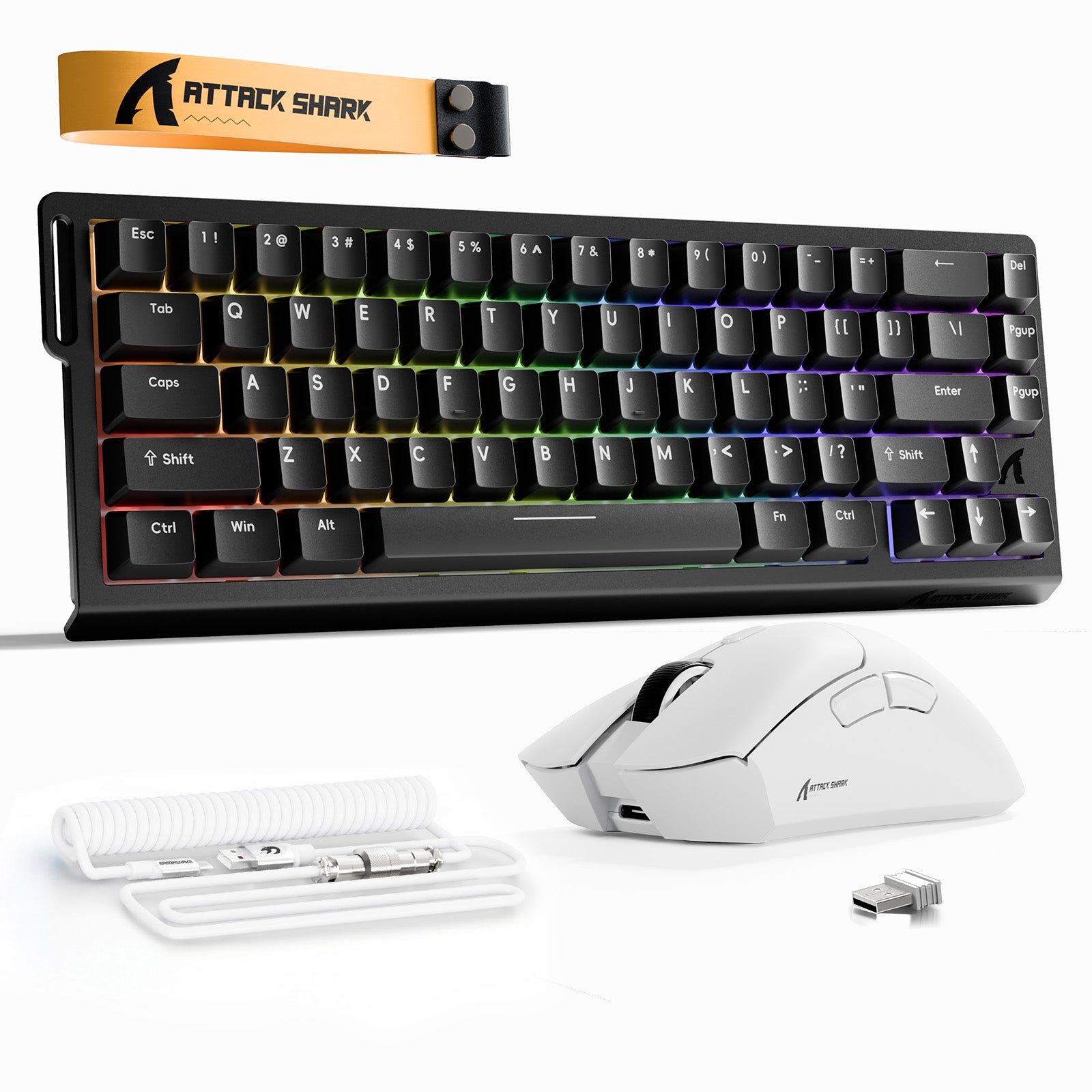 Paquete ATTACK SHARK X68HE Rapid Trigger Keyboard + ratón inalámbrico para juegos R1 + cable en espiral C01