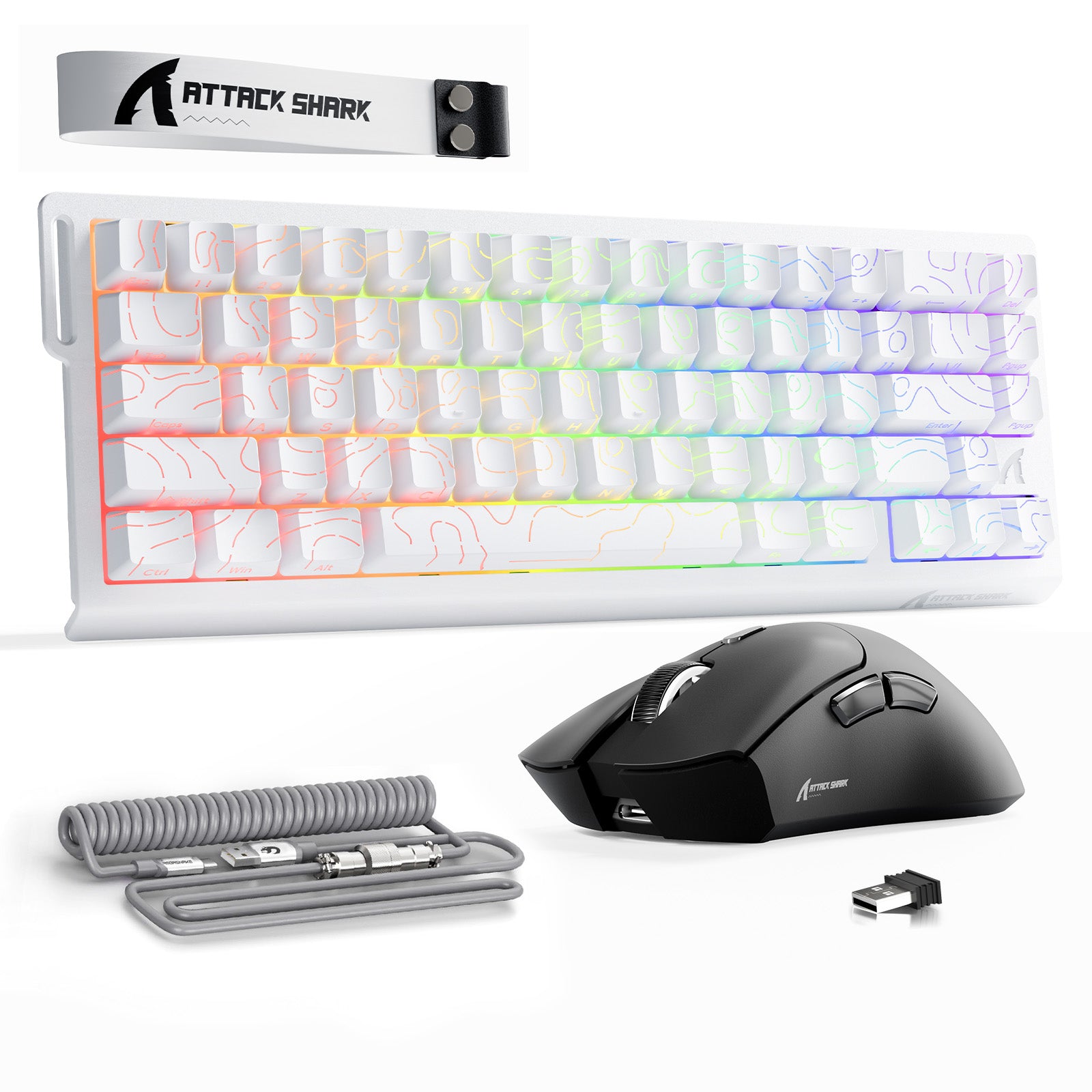 Paquete ATTACK SHARK X68HE Rapid Trigger Keyboard + ratón inalámbrico para juegos R1 + cable en espiral C01