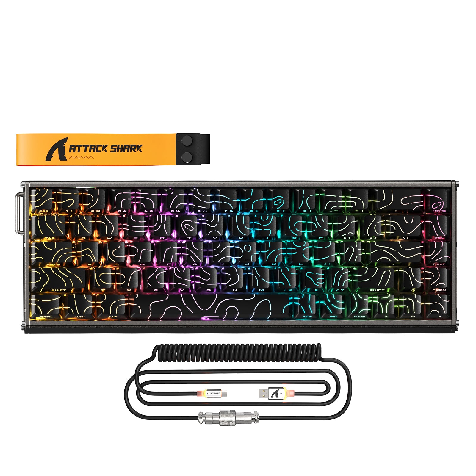 Teclado de aluminio CNC ATTACK SHARK X68MAX HE Rapid Trigger con interruptor magnético y cable en espiral RGB C01Ultra