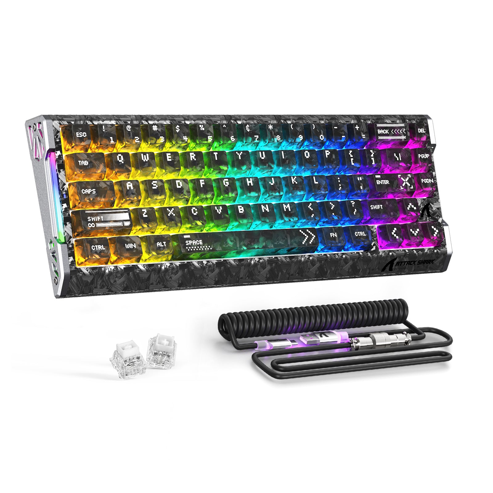 Teclado ATTACK SHARK R68 HE de fibra de carbono con interruptor magnético de gatillo rápido y cable en espiral C01 Ultra RGB