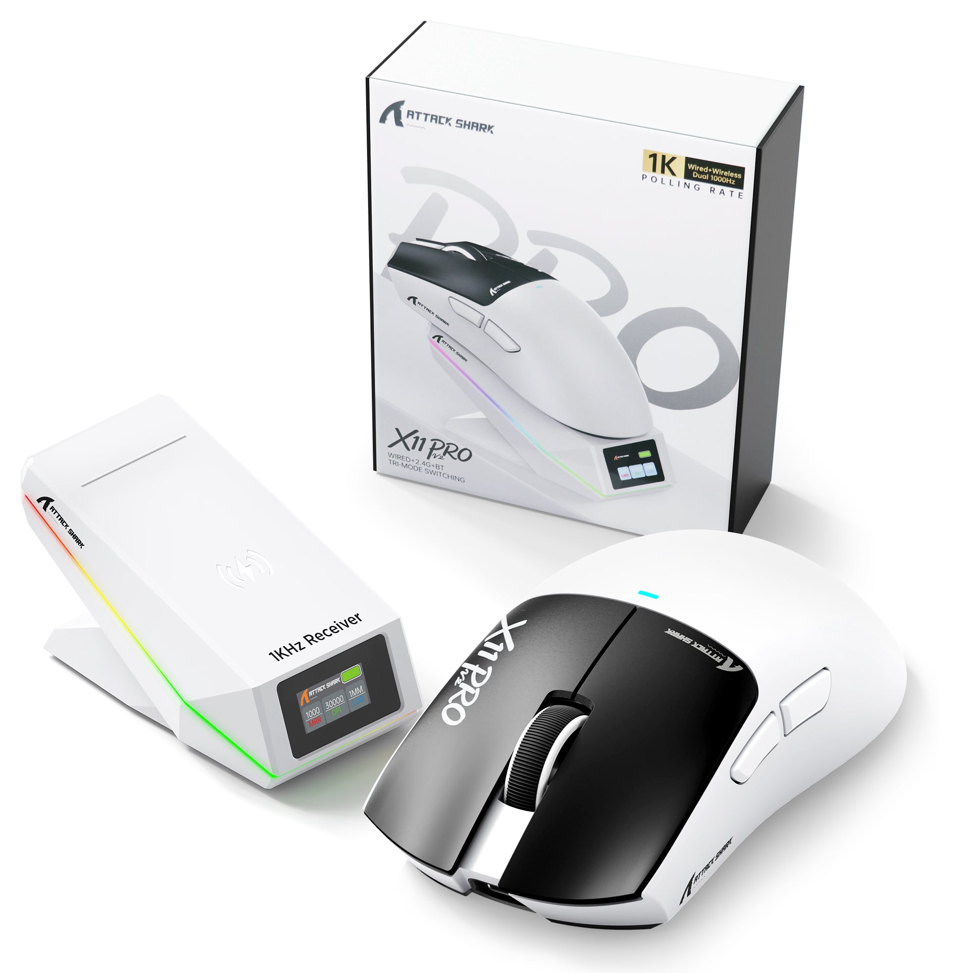 Ratón inalámbrico para juegos ATTACK SHARK X11 PRO V2 con base de carga y pantalla TFT
