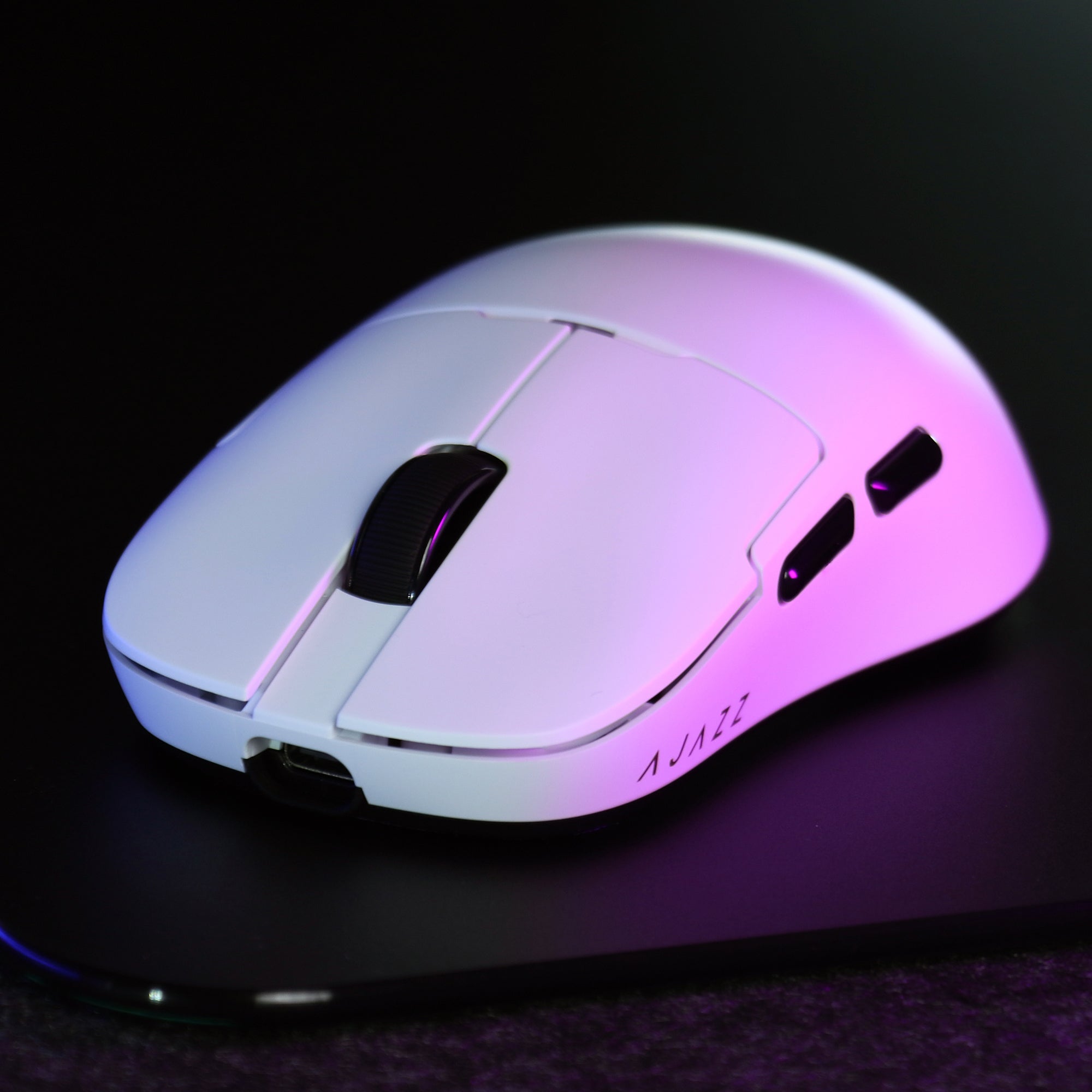 White AJAZZ AJ159 APEX gaming mouse highlighting ergonomic design and functionality.